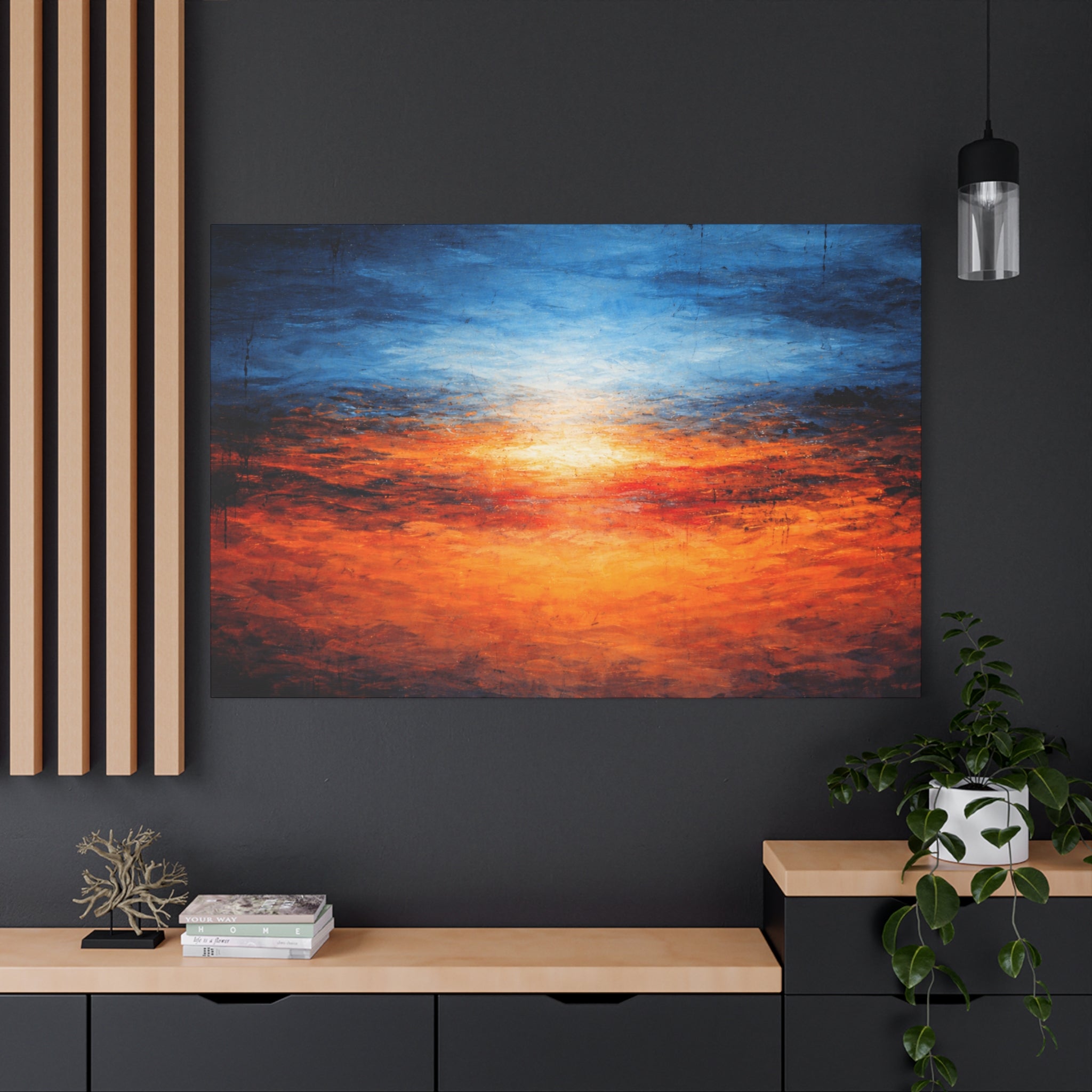 Abstract painting of a vibrant sunset Blue Horizon Fire | Abstract Expressionist Art