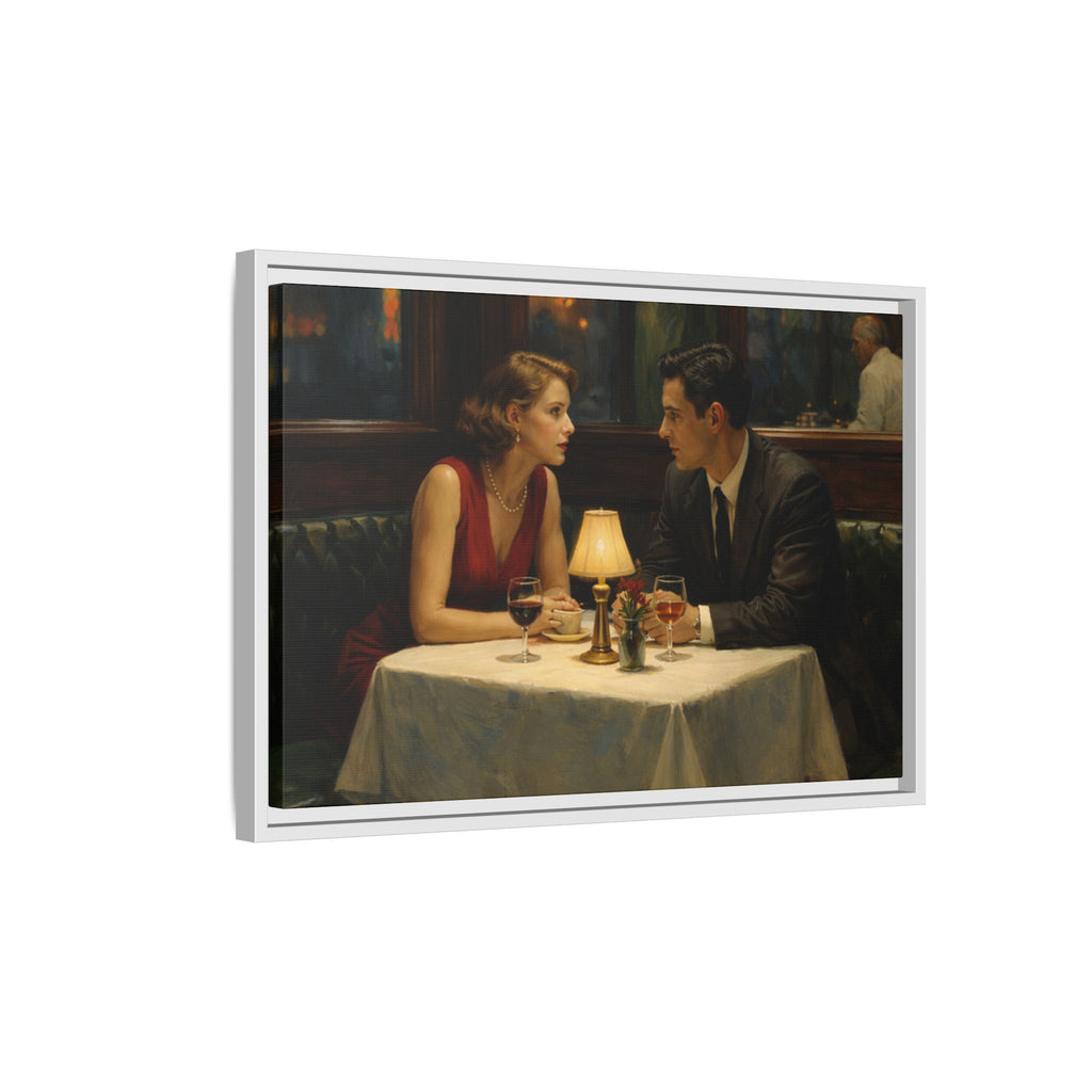 Framed Matte Canvas | Intimate evening in a dim restaurant | Edward Hopper Homage