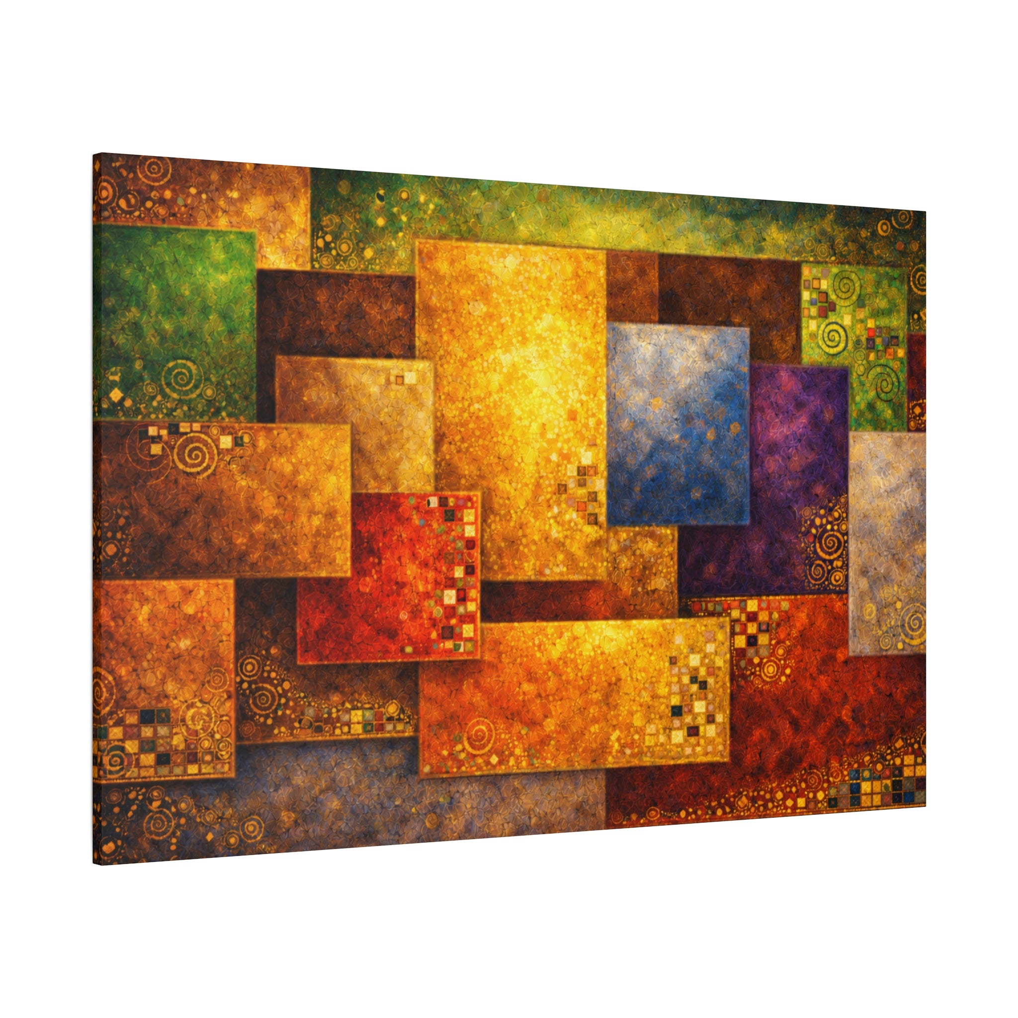 Gold Abstract Canvas Art, Klimt Inspired Geometric Wall Art, Large Modern Bauhaus Decor, Luxury Textured Statement Painting