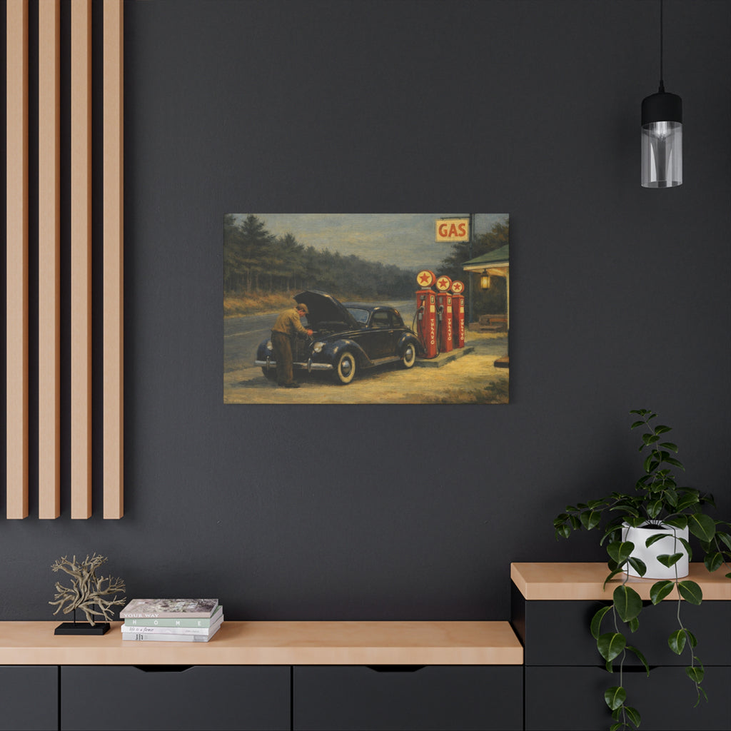 Vintage Service Station Scene Canvas, Stretched Matte Wall Art