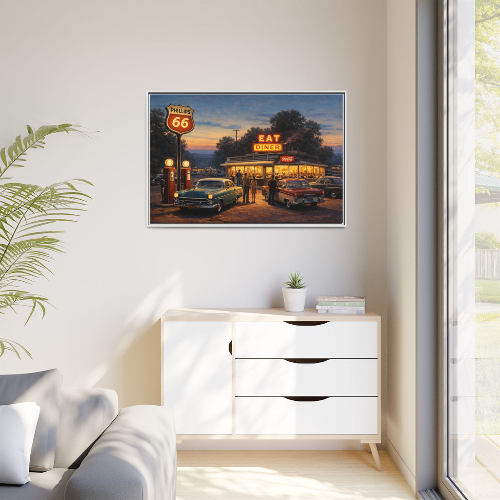 Framed Matte Canvas | Twilight on Route 66 | American Mid-Century Realism