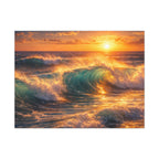 Sunset Ocean Wave Canvas | Sunlit Evening Flowing Sea Movement | Vibrant Ocean Seascape Artwork