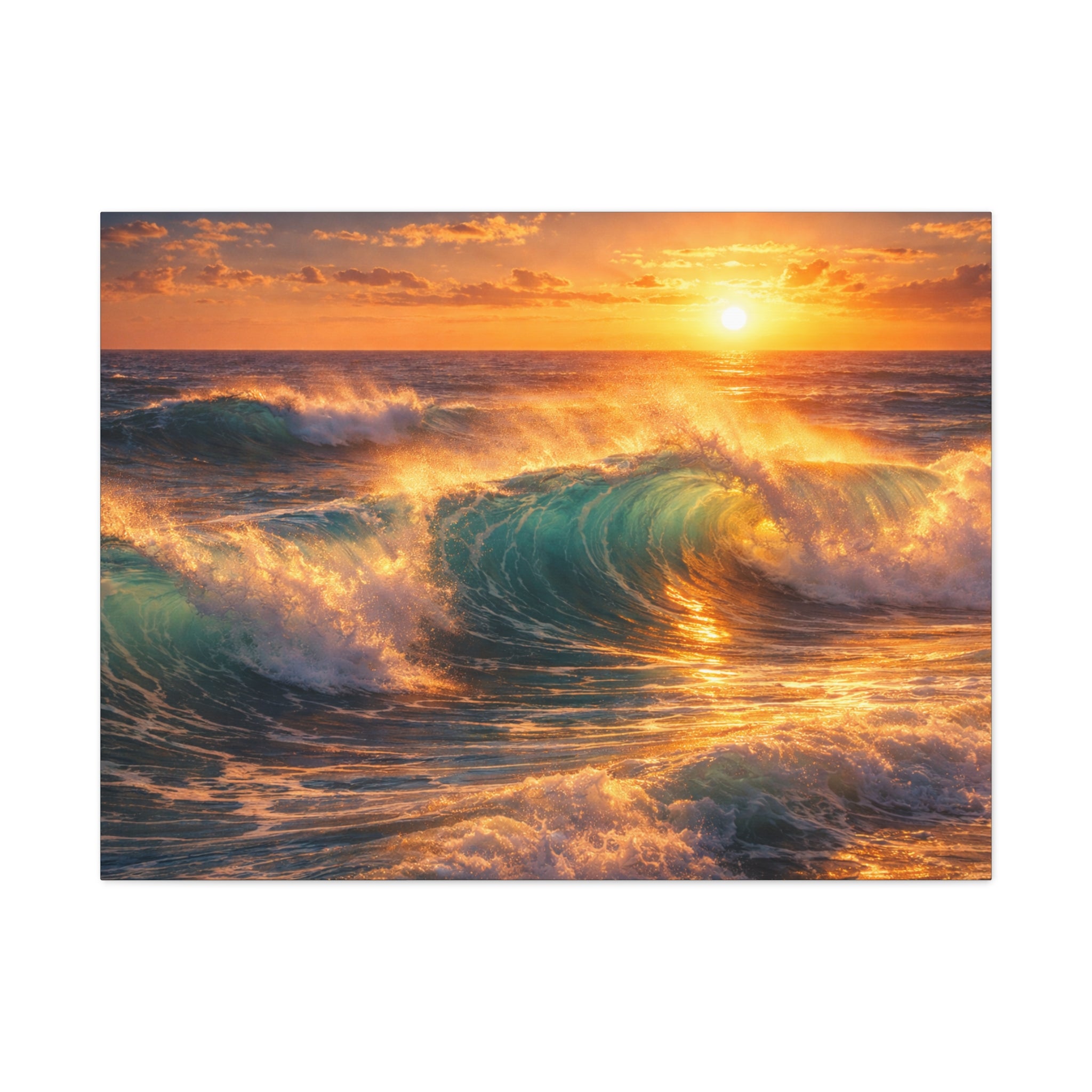 Sunset Ocean Wave Canvas | Sunlit Evening Flowing Sea Movement | Vibrant Ocean Seascape Artwork