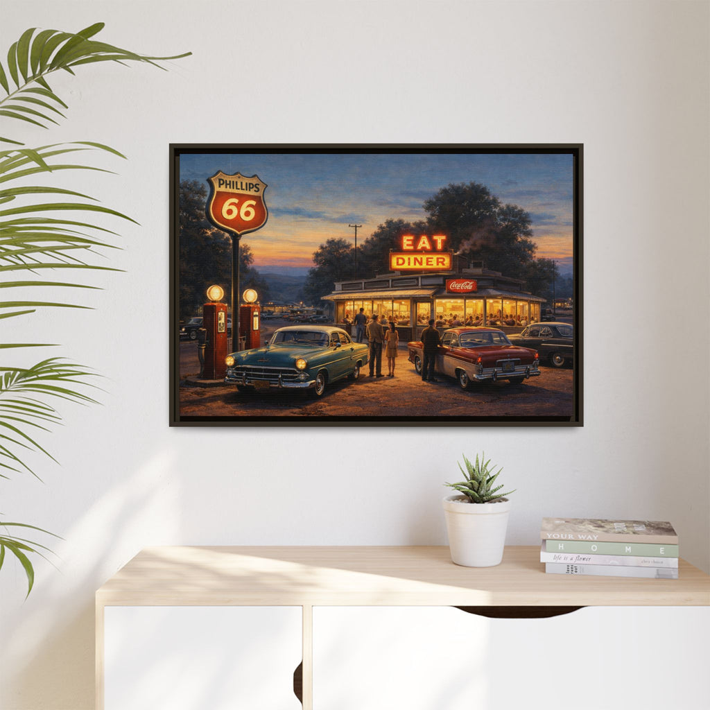 Framed Matte Canvas | Twilight on Route 66 | American Mid-Century Realism