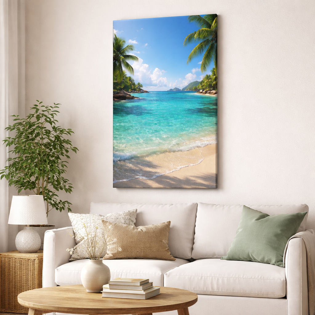 Tropical Turquoise Paradise | Canvas Wall Art | Seaside Palm Paradise