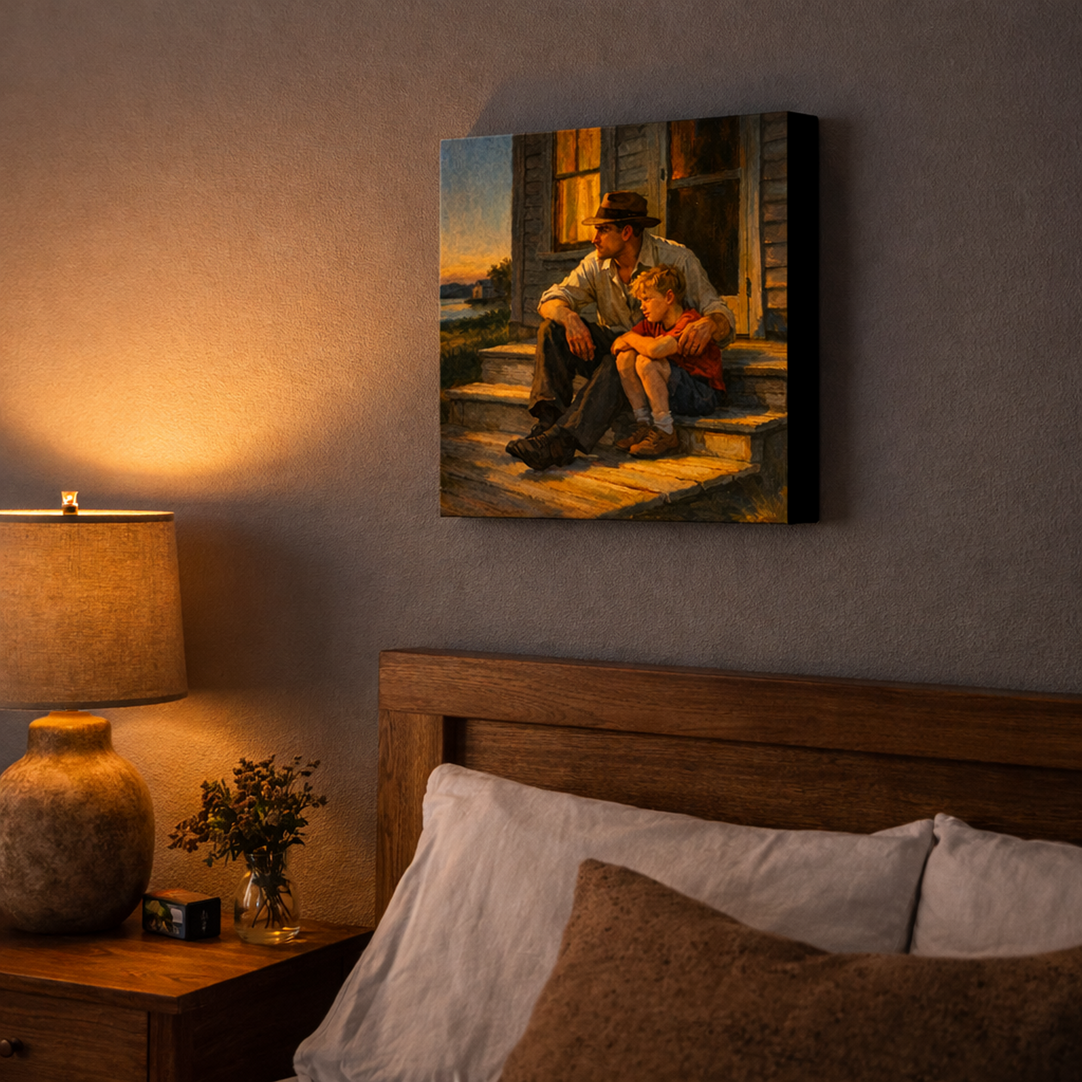 Nostalgic Father and Son Canvas | Edward Hopper Inspired Wall Art