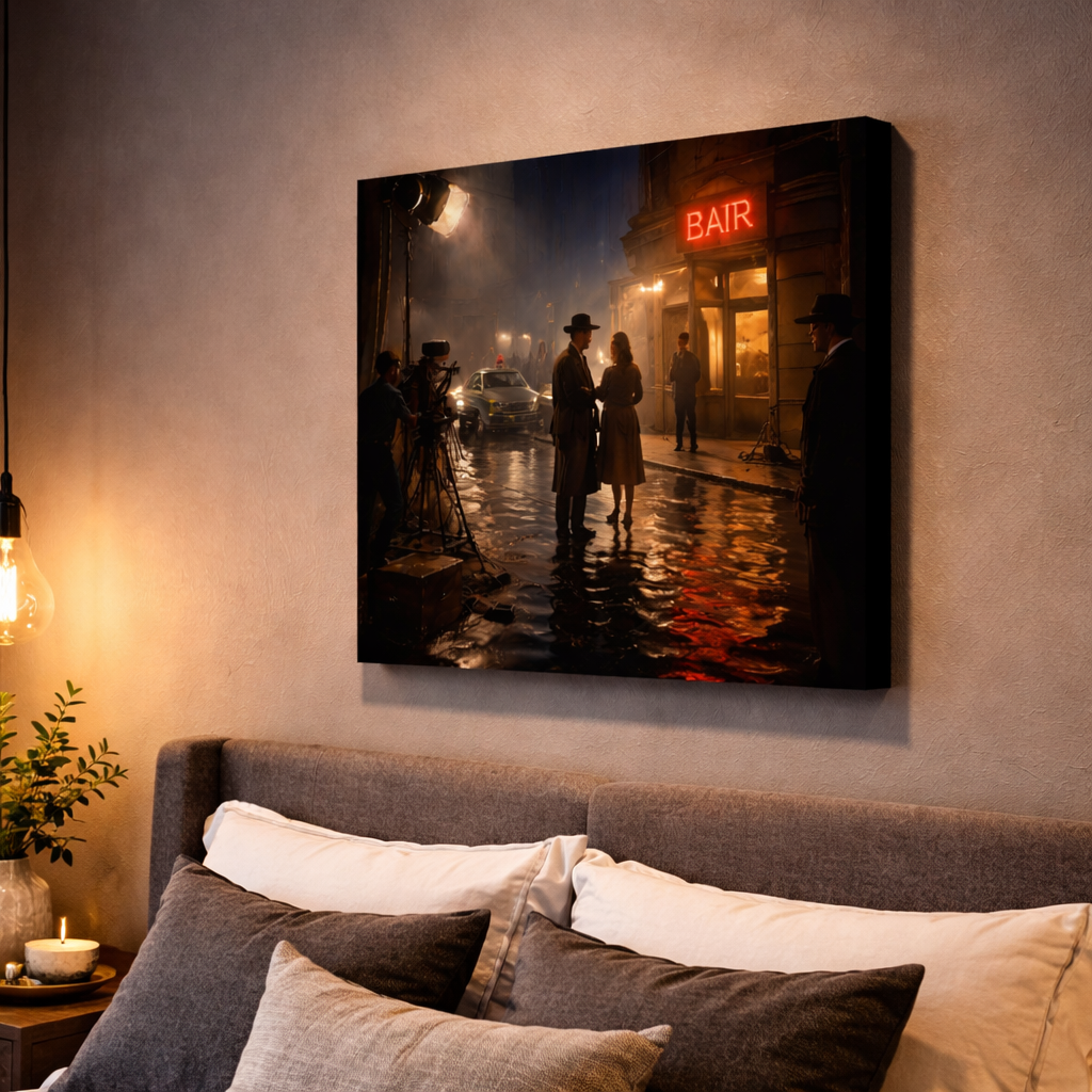 Cinematic Noir Canvas Wall Art – Square Film Scene Print