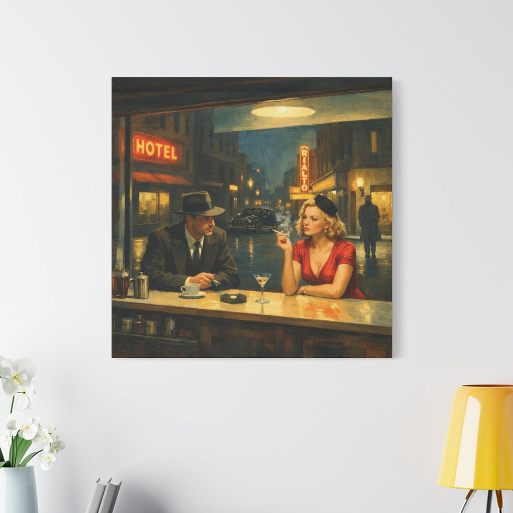 Painting of a couple at a bar. Cinematic Art