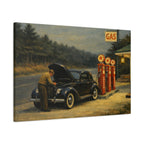 Vintage Service Station Scene Canvas, Stretched Matte Wall Art