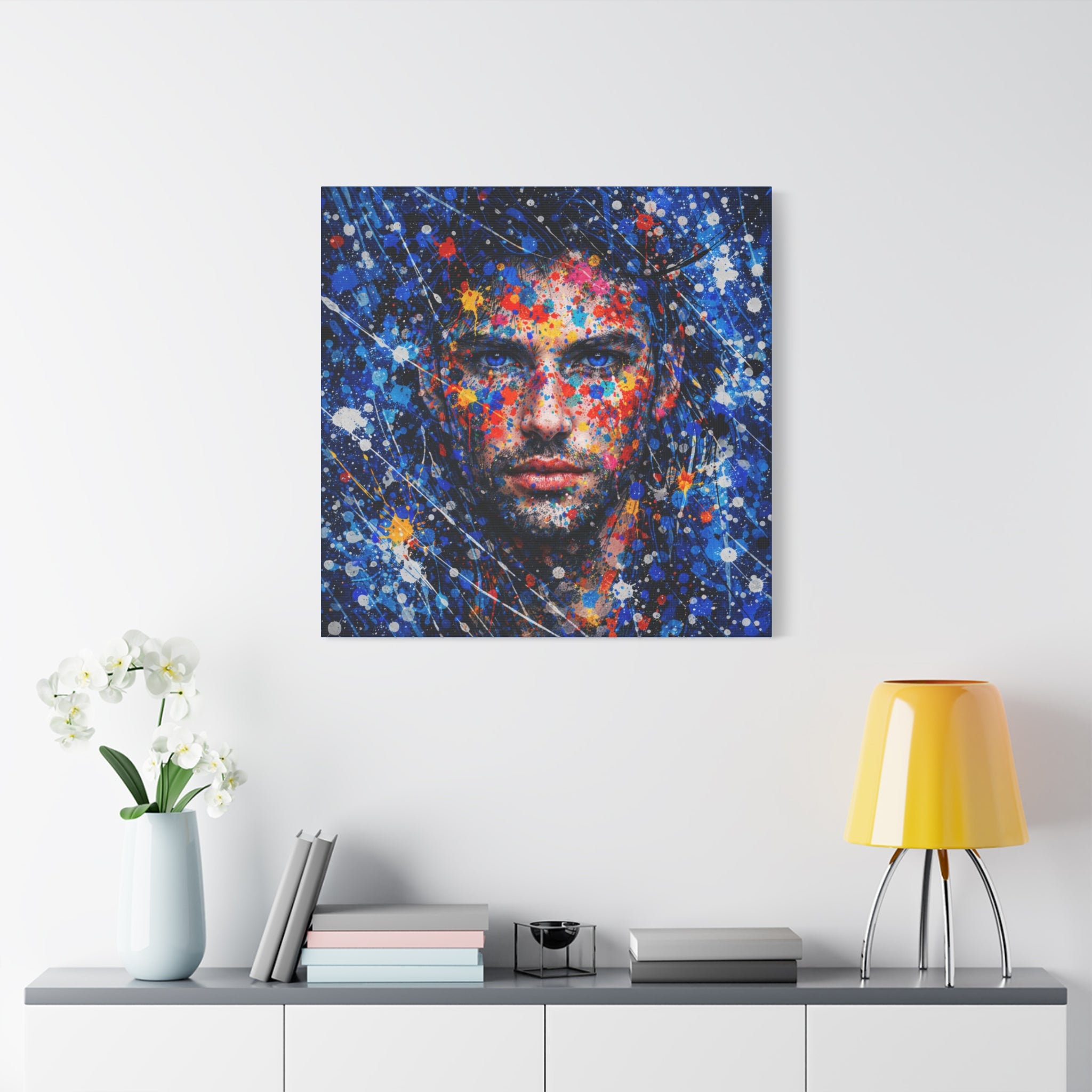 Abstract Splash Portrait Canvas | Vibrant Male Face Wall Art