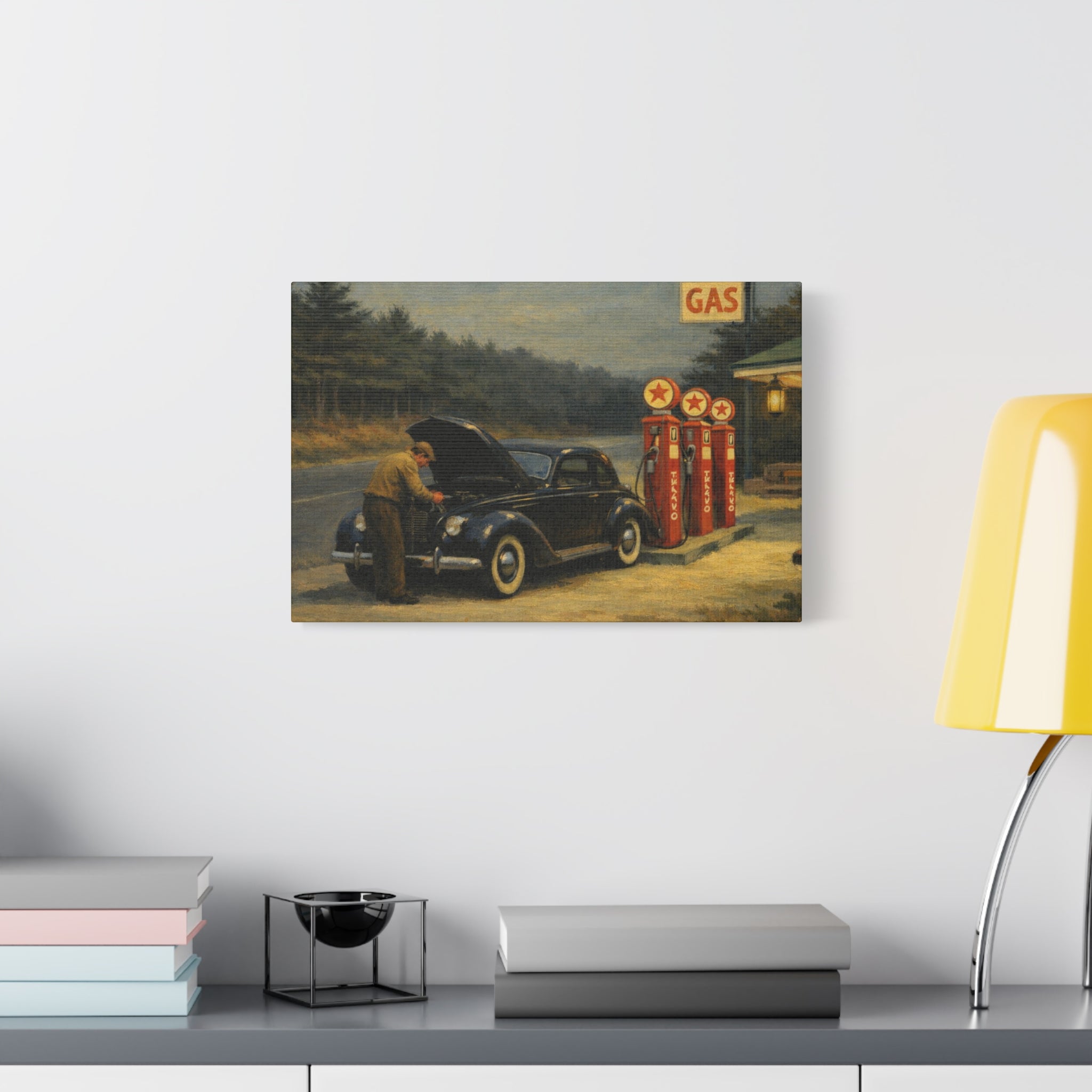 Vintage Service Station Scene Canvas, Stretched Matte Wall Art