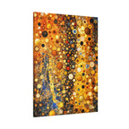 Abstract art piece with circular patterns in warm colors on a white background