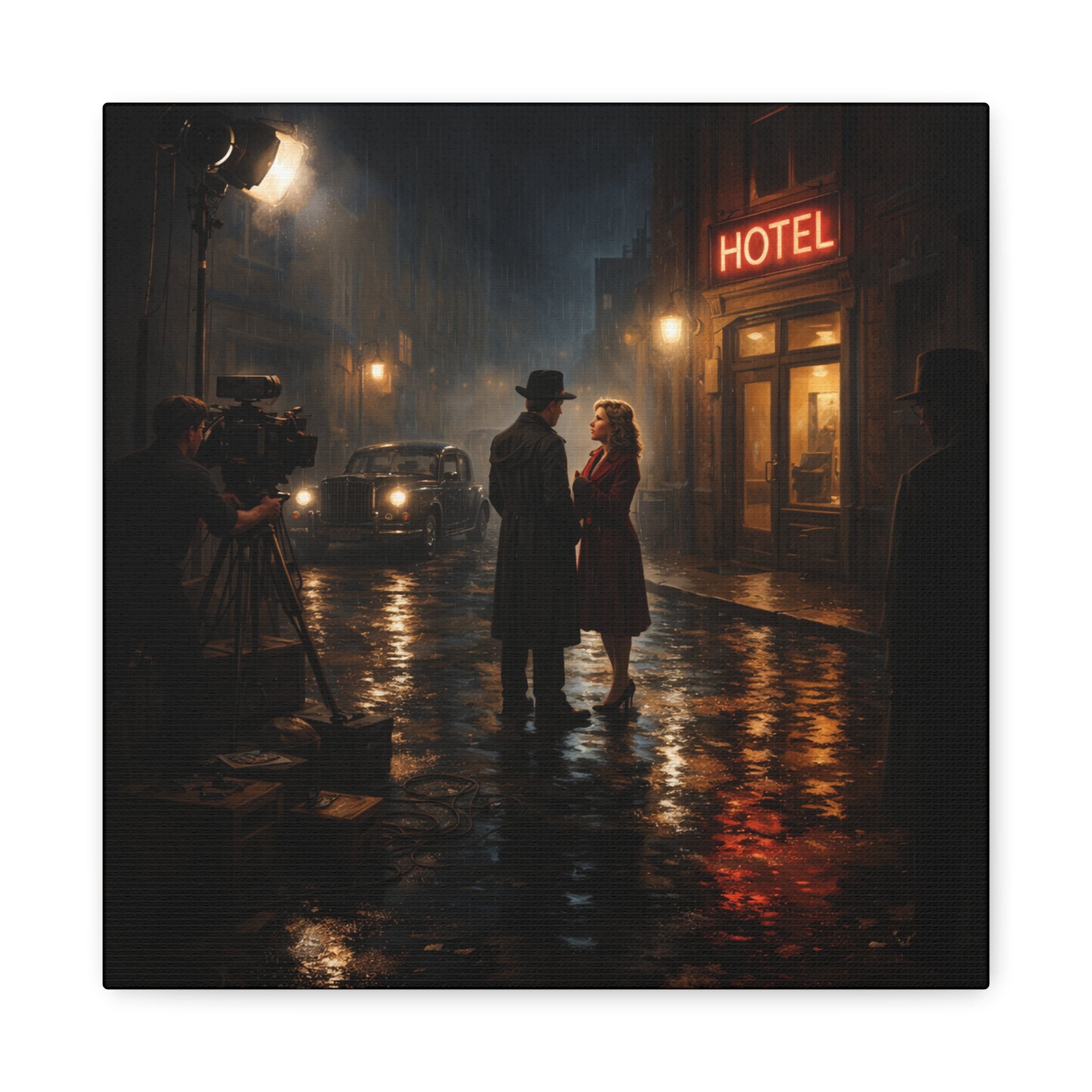 Cinematic Noir Canvas Wall Art – Square Film Scene Print
