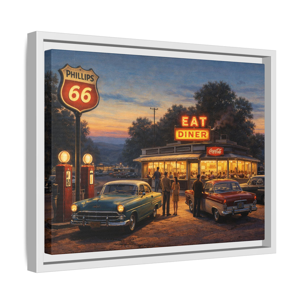 Framed Matte Canvas | Twilight on Route 66 | American Mid-Century Realism