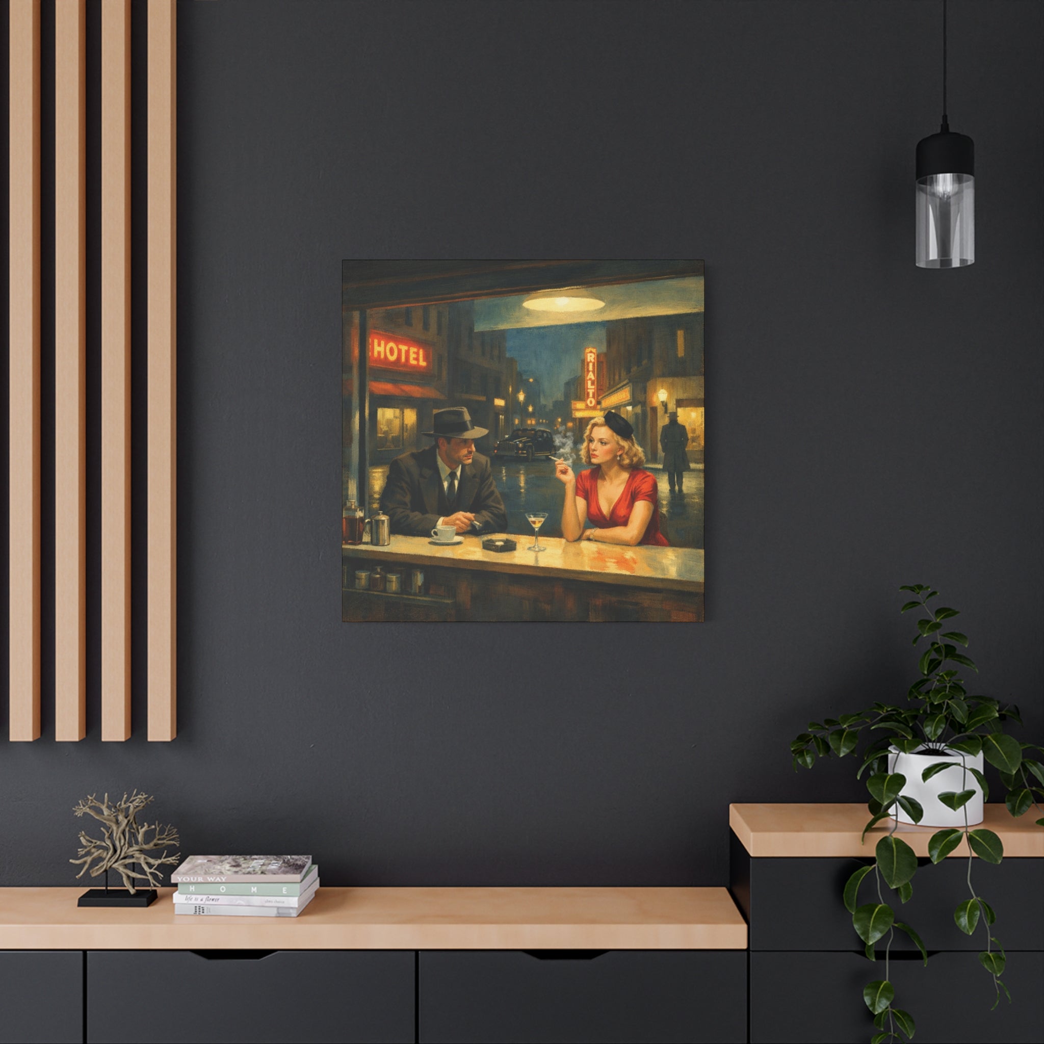 Film Noir Art | Matte Square Canvas, Moody City Scene