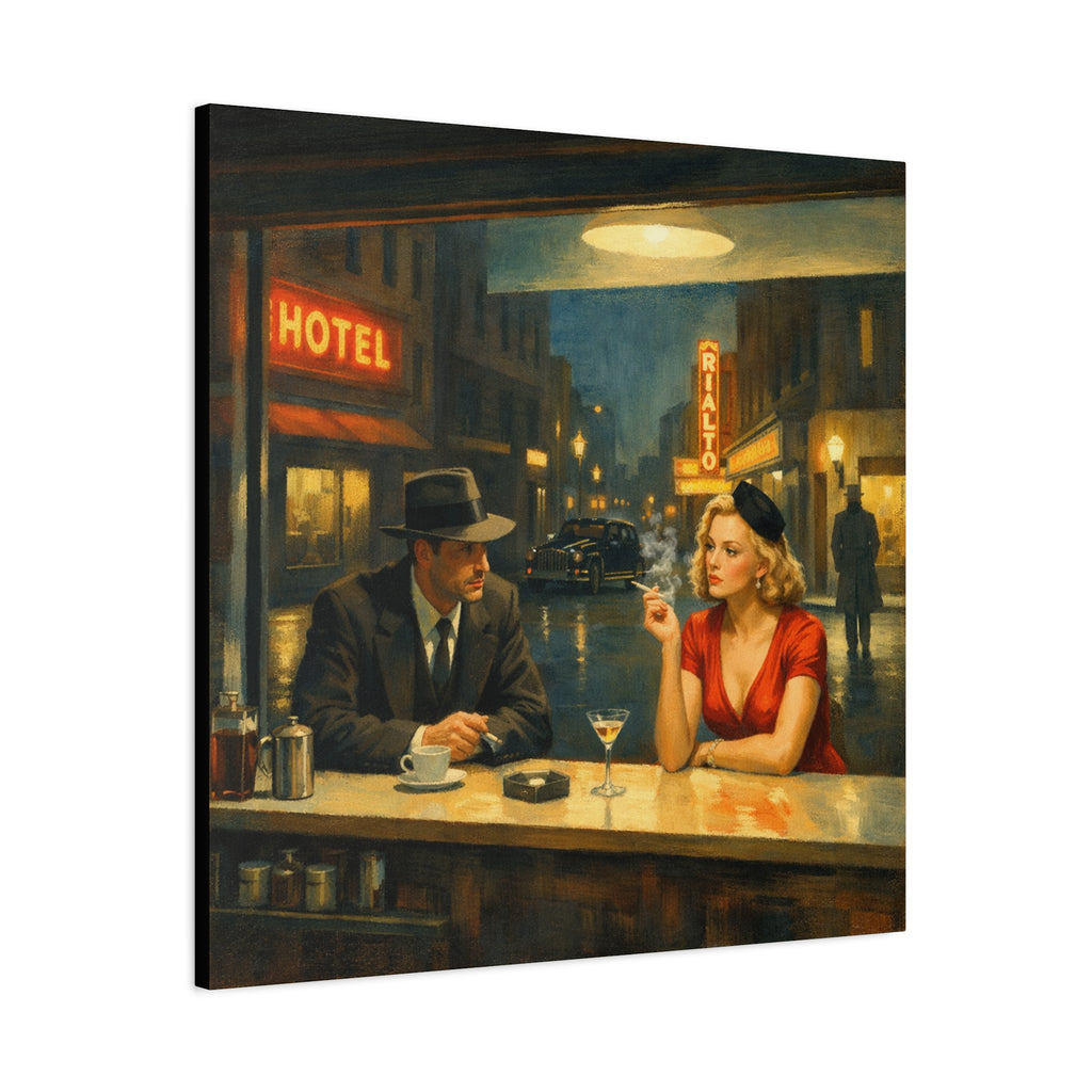 Film Noir Art | Matte Square Canvas, Moody City Scene