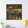 Stretched Canvas Rainy Night Diner | Edward Hopper Inspiration | Cinemtic