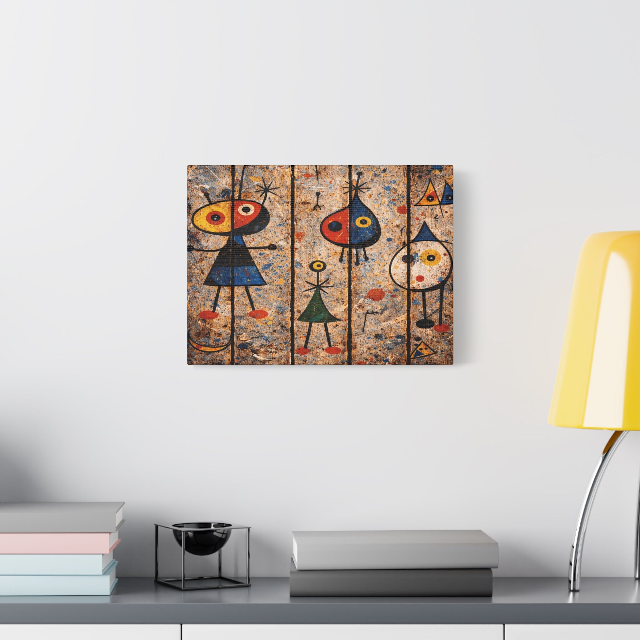 Matte Canvas | Abstract Midcentury Characters on weathered planks