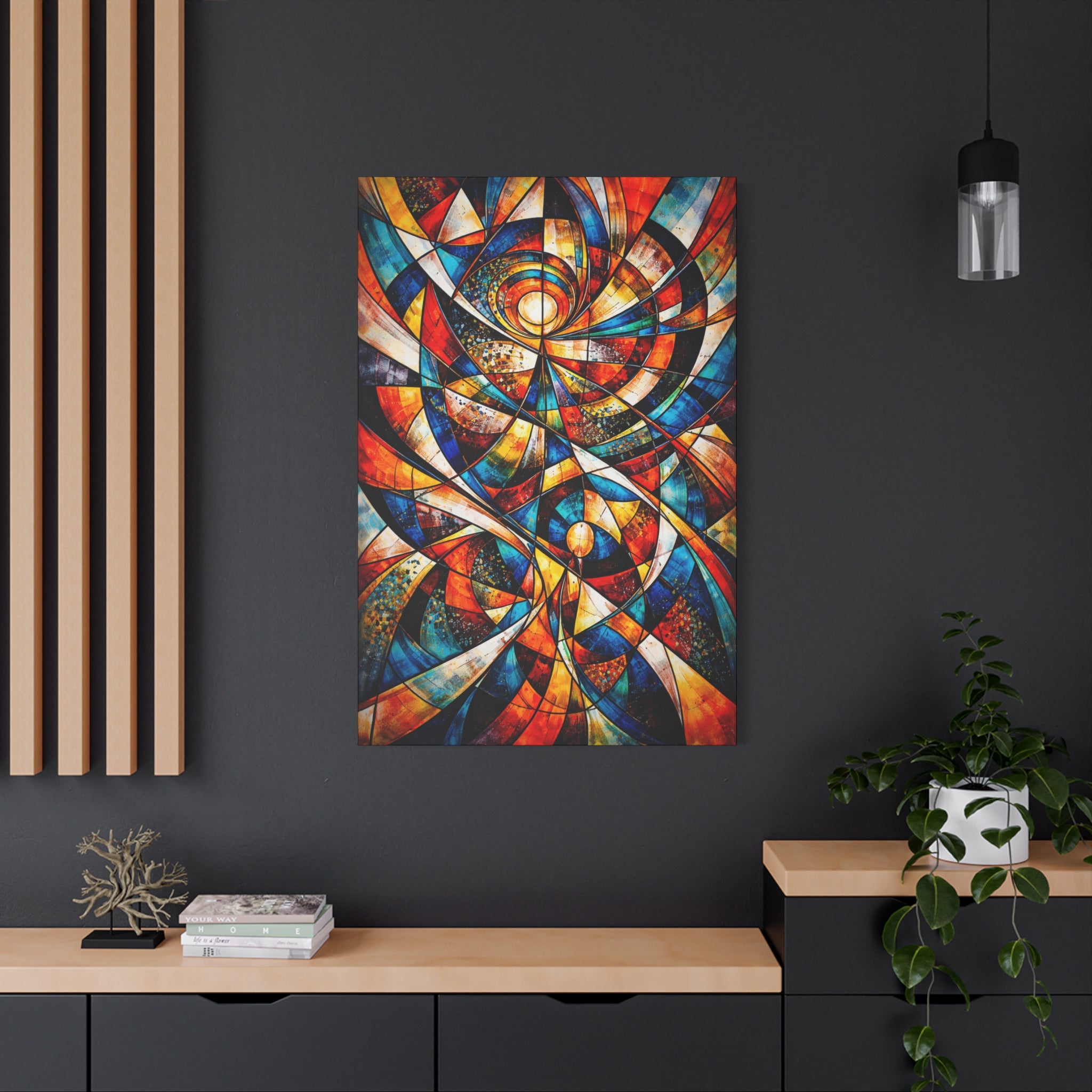 Abstract Stained Glass Swirl Canvas | Abstract Spiral Canvas Wall Art | Modern Colorful Geometric Artwork