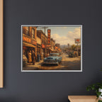 Framed painting of a vintage street scene. Mid Century Americana