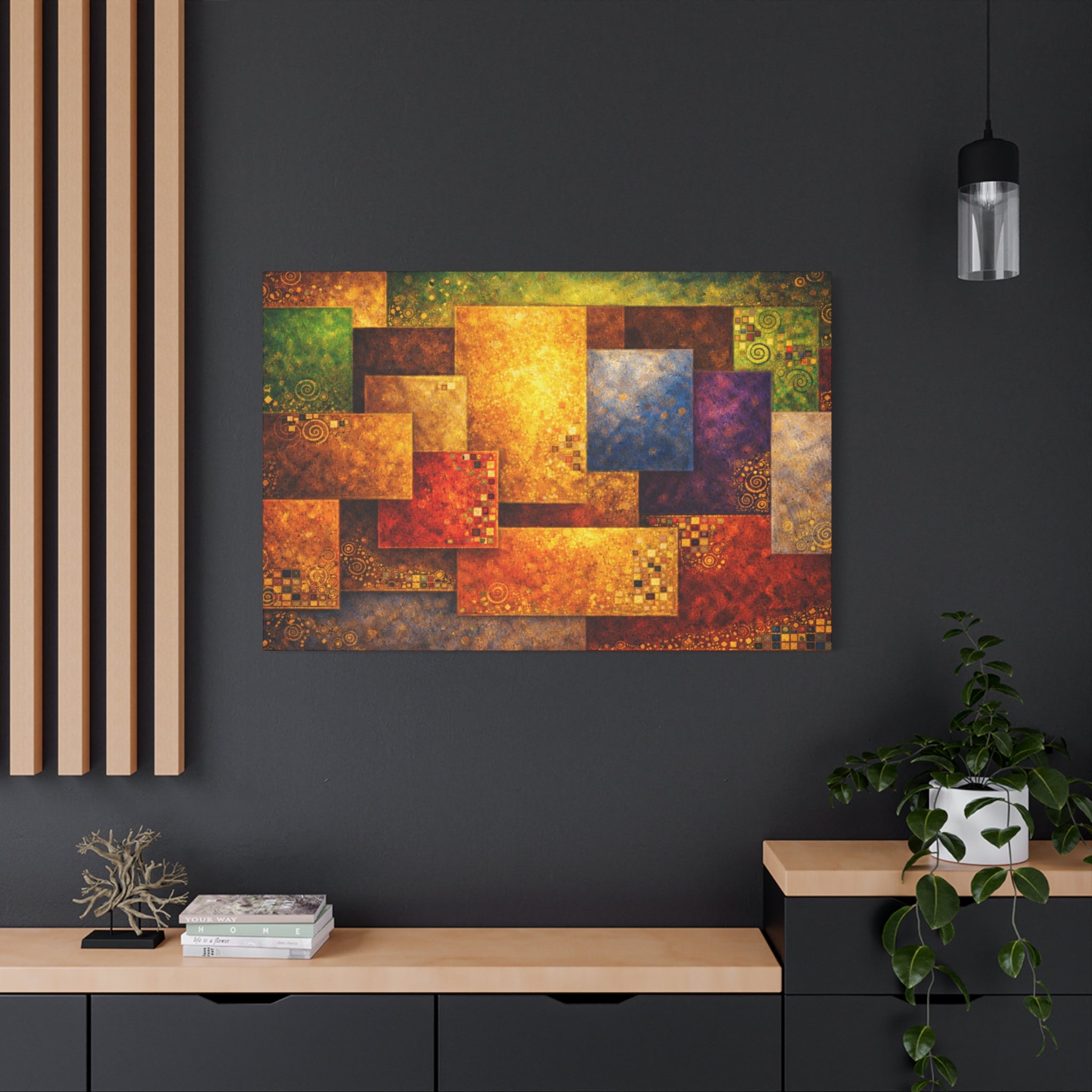 Gold Abstract Canvas Art, Klimt Inspired Geometric Wall Art, Large Modern Bauhaus Decor, Luxury Textured Statement Painting