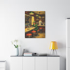 Woman at Diner Counter | Matte Canvas Stretched | Homage to Hopper and Van Gogh