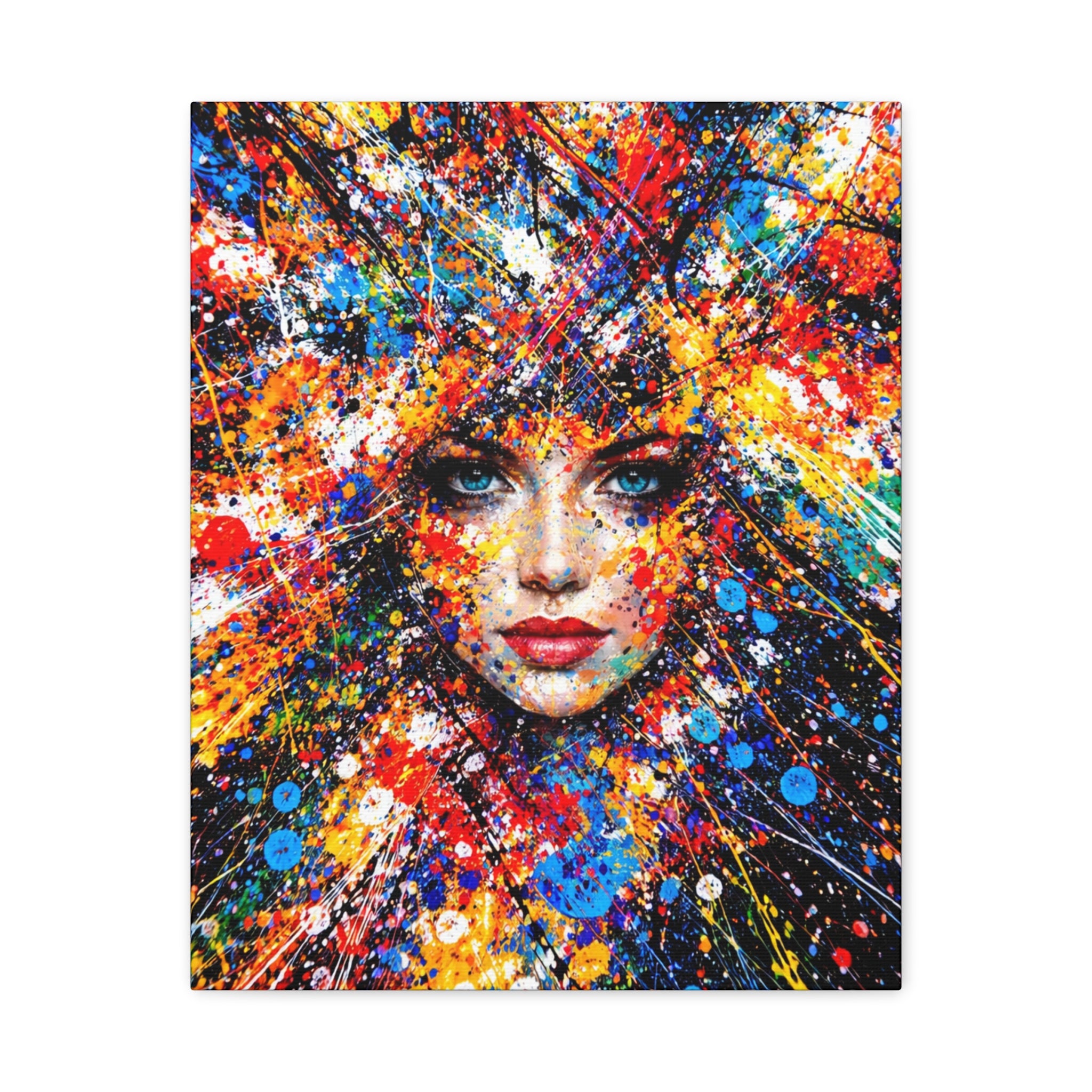 Canvas Inspired by Pollock | Colorful Abstract Womans Face  | Expressive Portrait