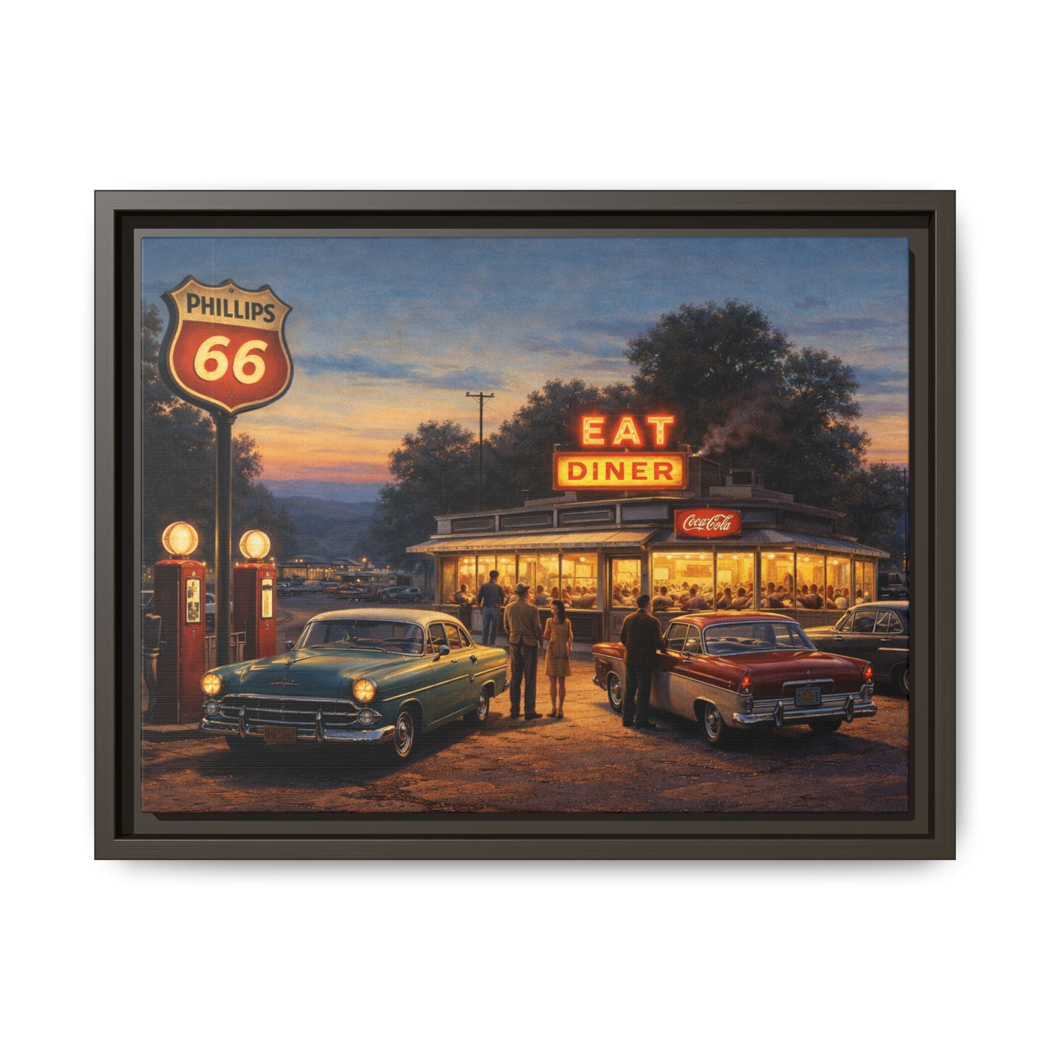 Framed Matte Canvas | Twilight on Route 66 | American Mid-Century Realism
