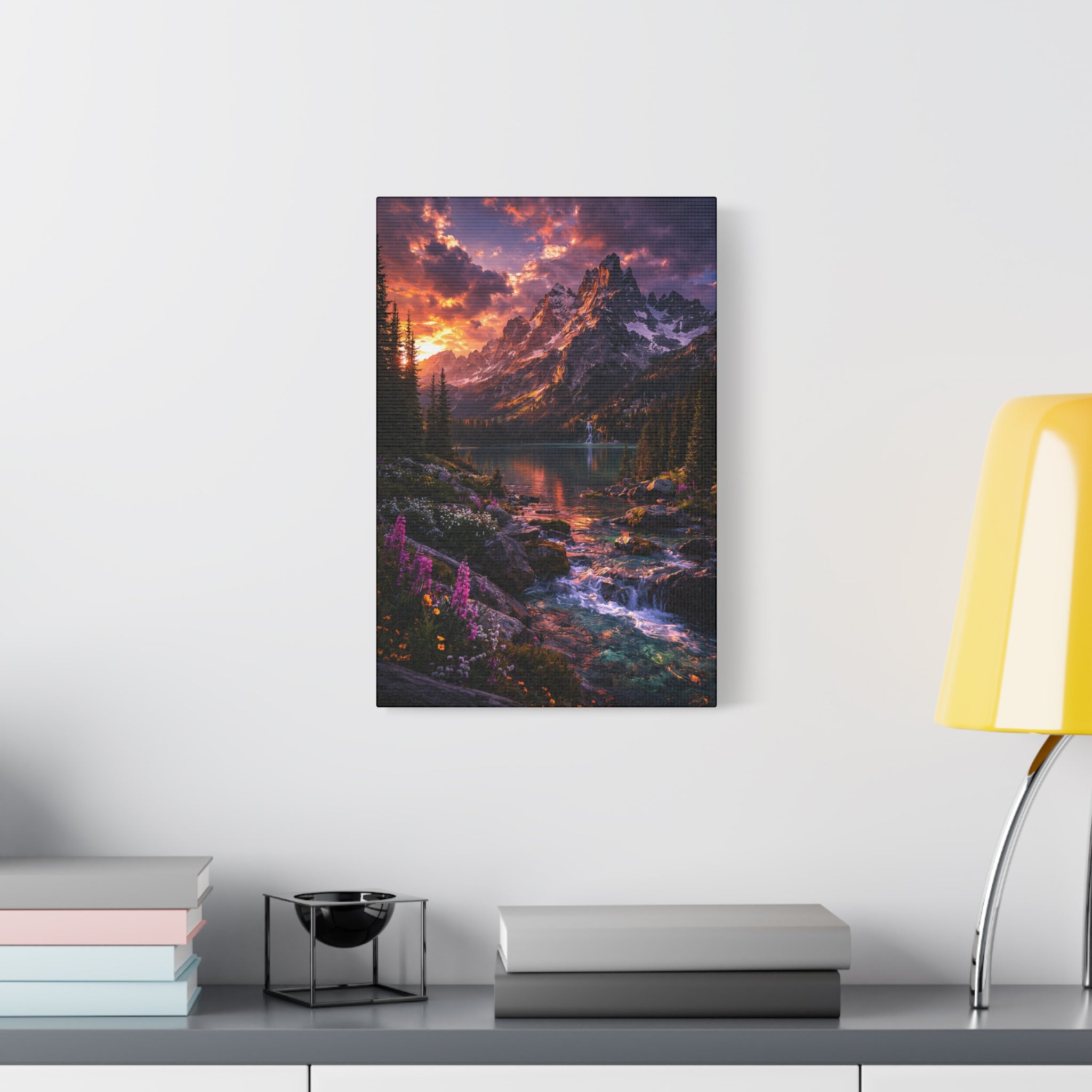 Sunset Mountain Lake Matte Canvas Print | Stretched Wall Art