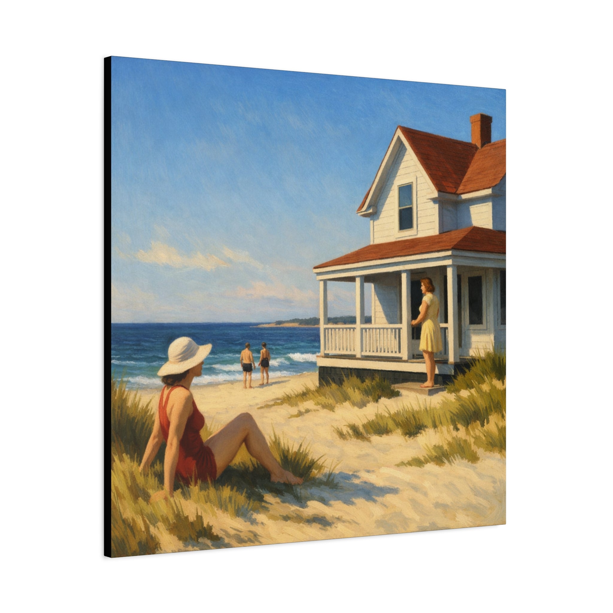 Beach House Wall Artwork | Edward Hopper Inspired Coastal Canvas Art