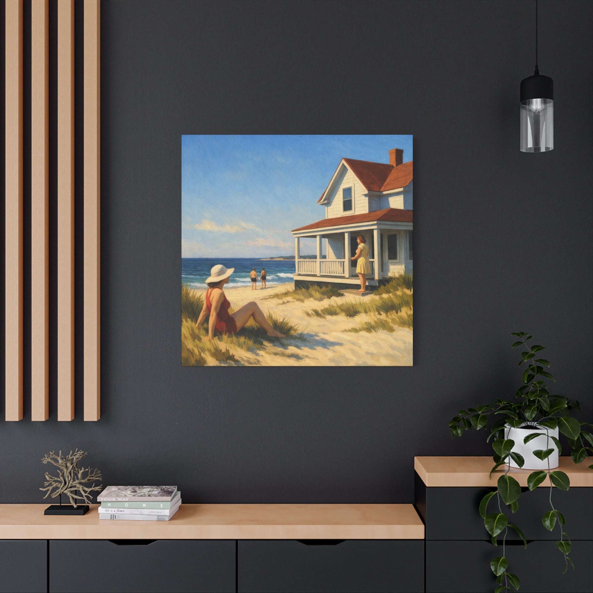 Beach House Wall Artwork | Edward Hopper Inspired Coastal Canvas Art