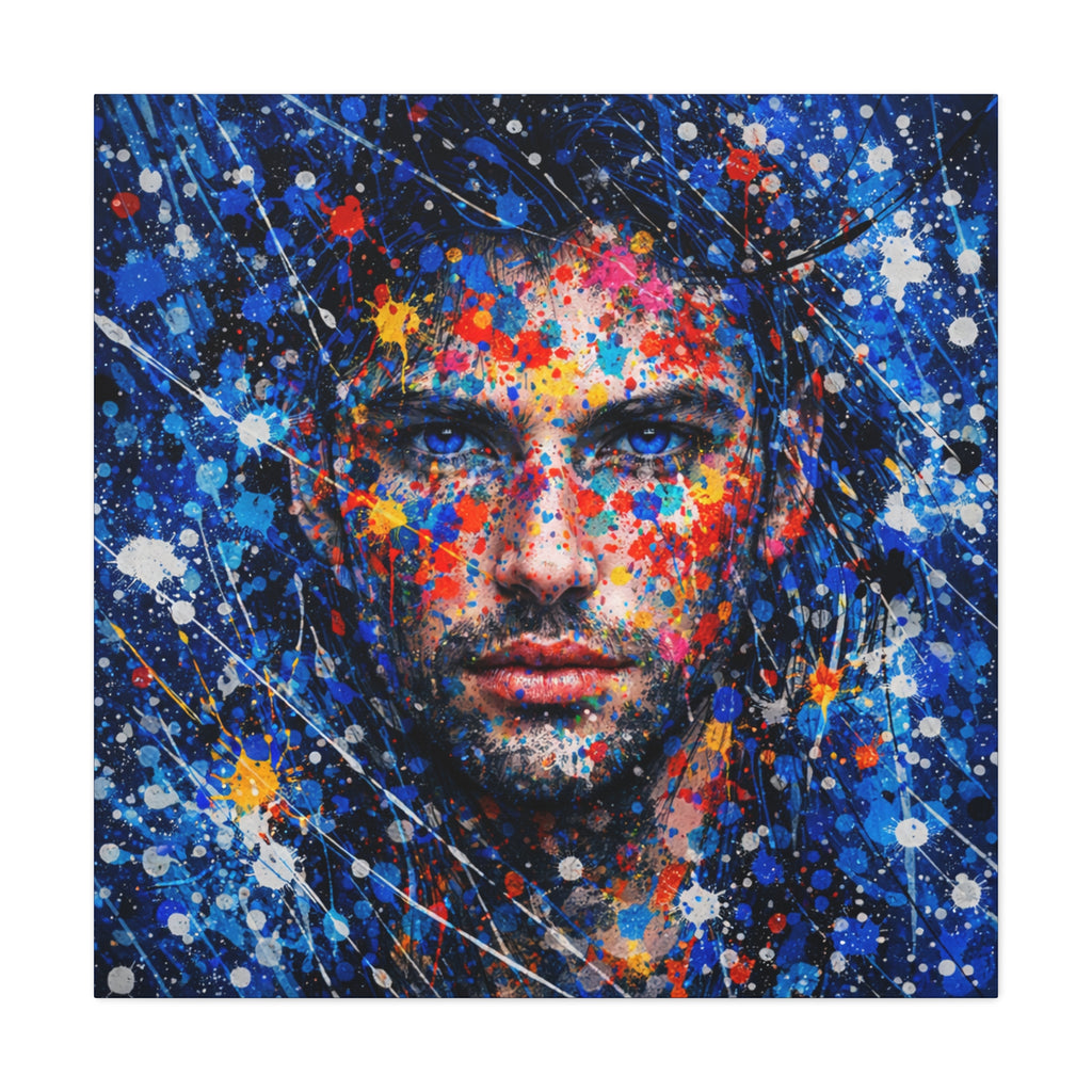 Abstract Splash Portrait Canvas | Vibrant Male Face Wall Art