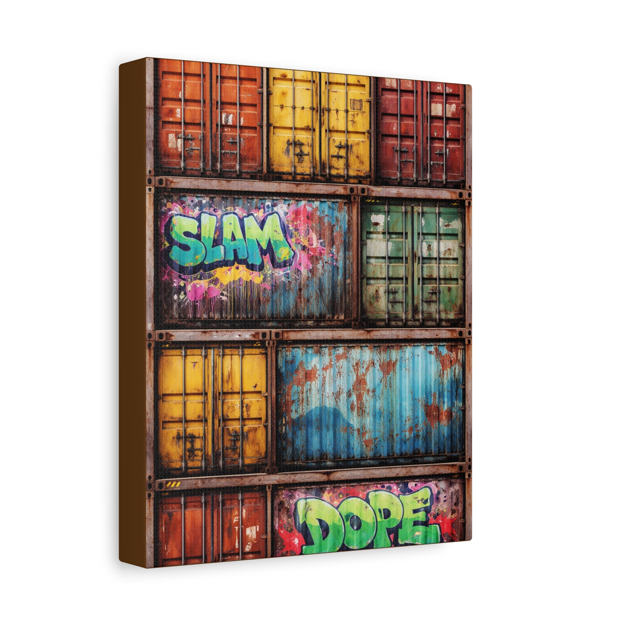 Graffiti Shipping Containers Canvas | Industrial Abstract Wall Art | Rustic Modern Loft Decor | Street Art Style