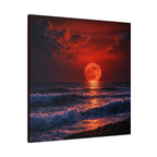 Canvas print of a sunset over the ocean with a red moon.