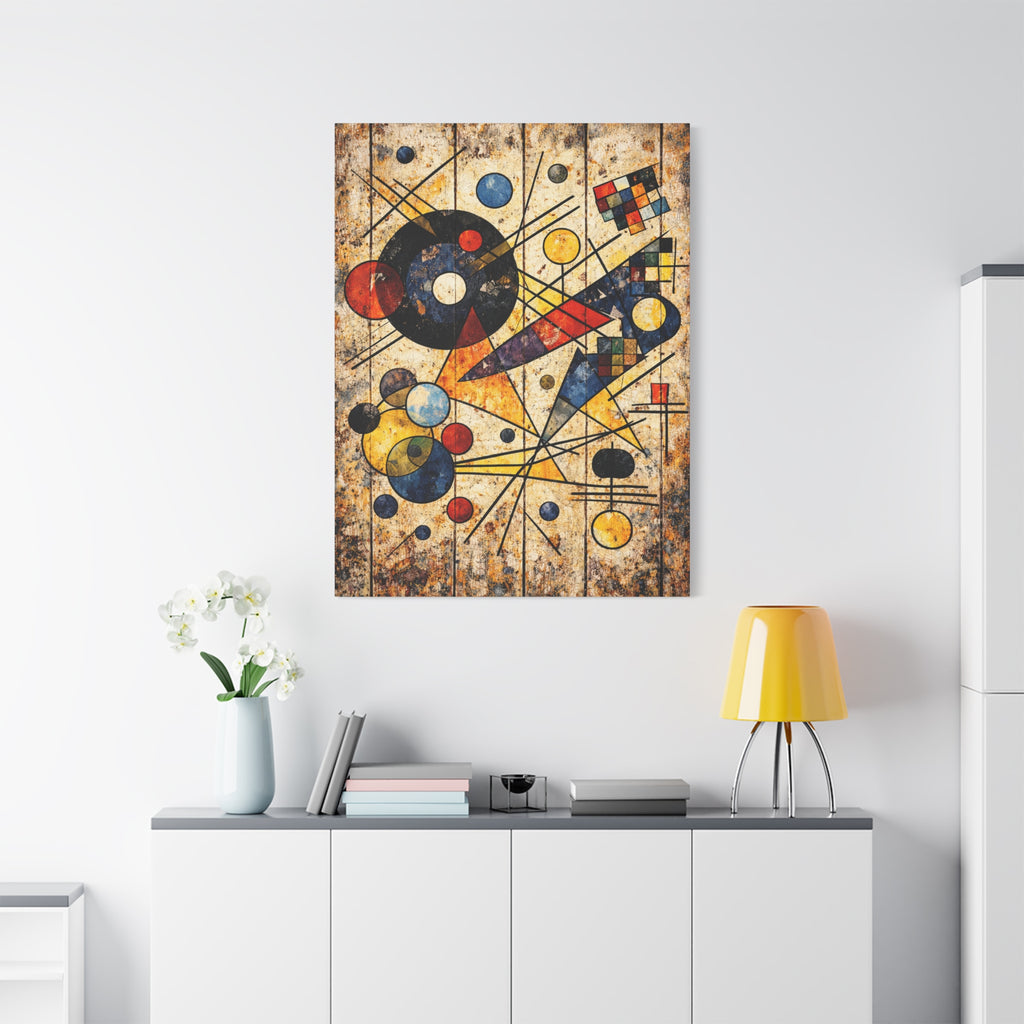 Abstract geometric art on distressed wood | Matte Stretched Canvas 1.25" | Abstract Geometric Art