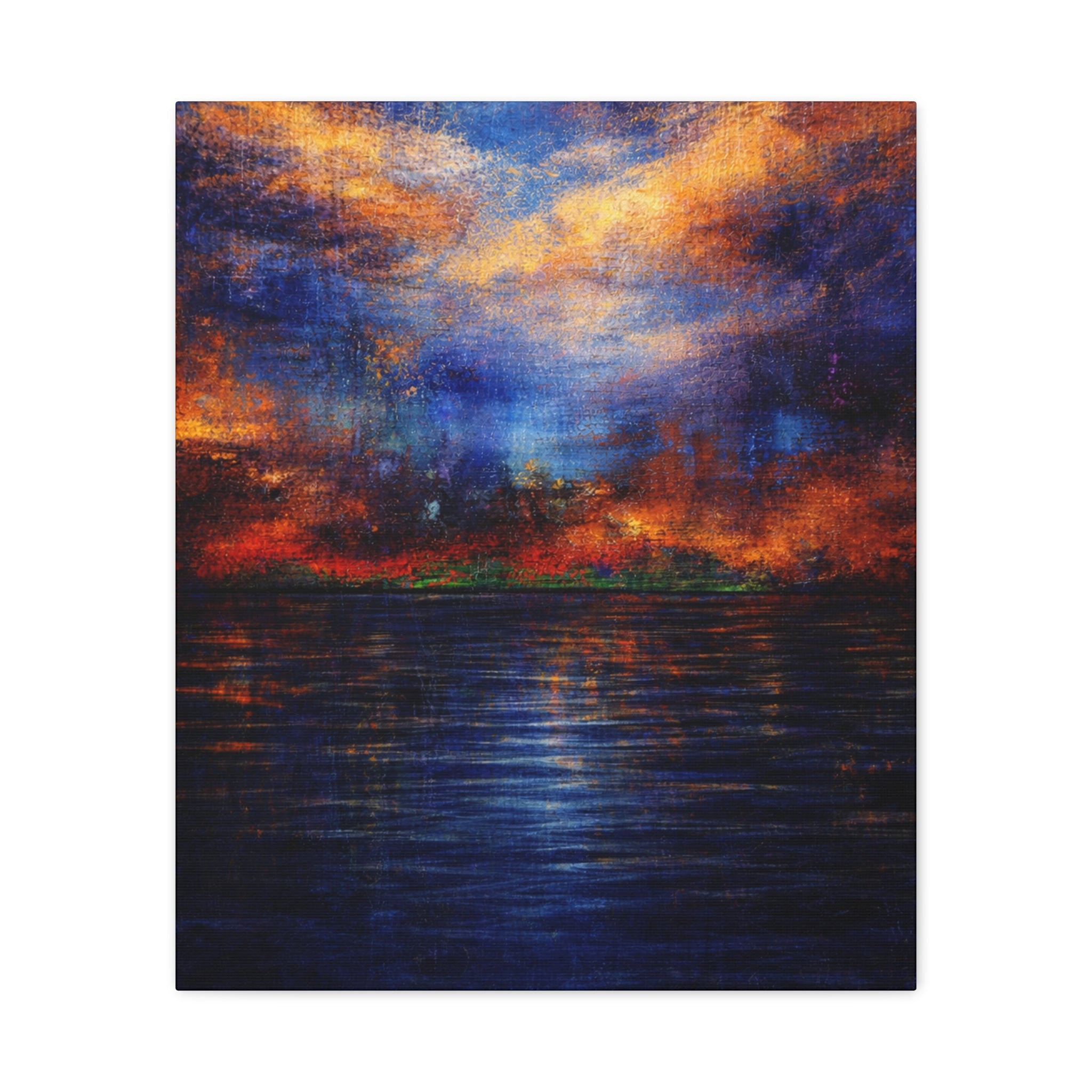 Abstract Sunset Canvas Art | Large Blue & Orange Seascape Wall Art | Modern Office | Living Room Statement | Textured Coastal Decor