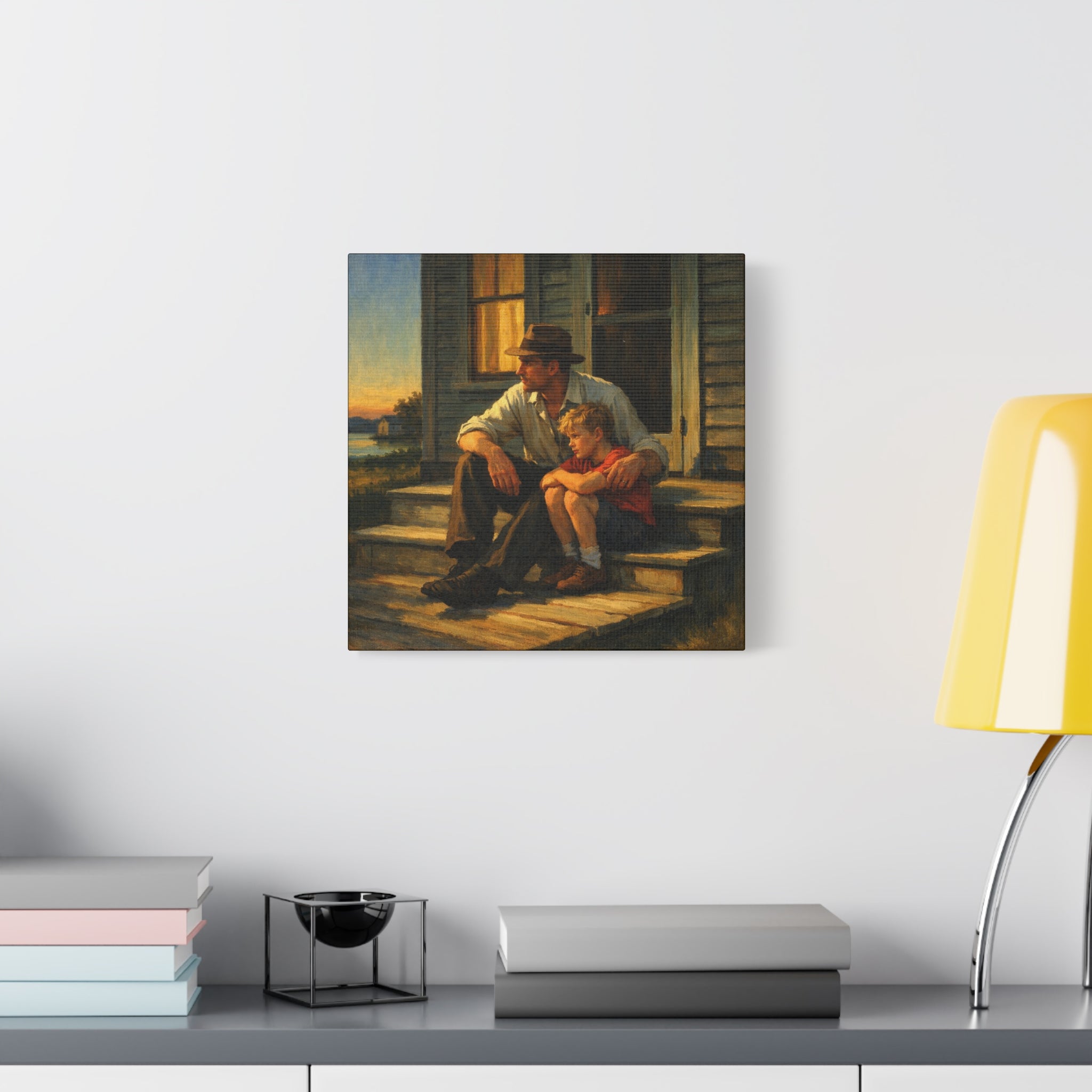 Nostalgic Father and Son Canvas | Edward Hopper Inspired Wall Art