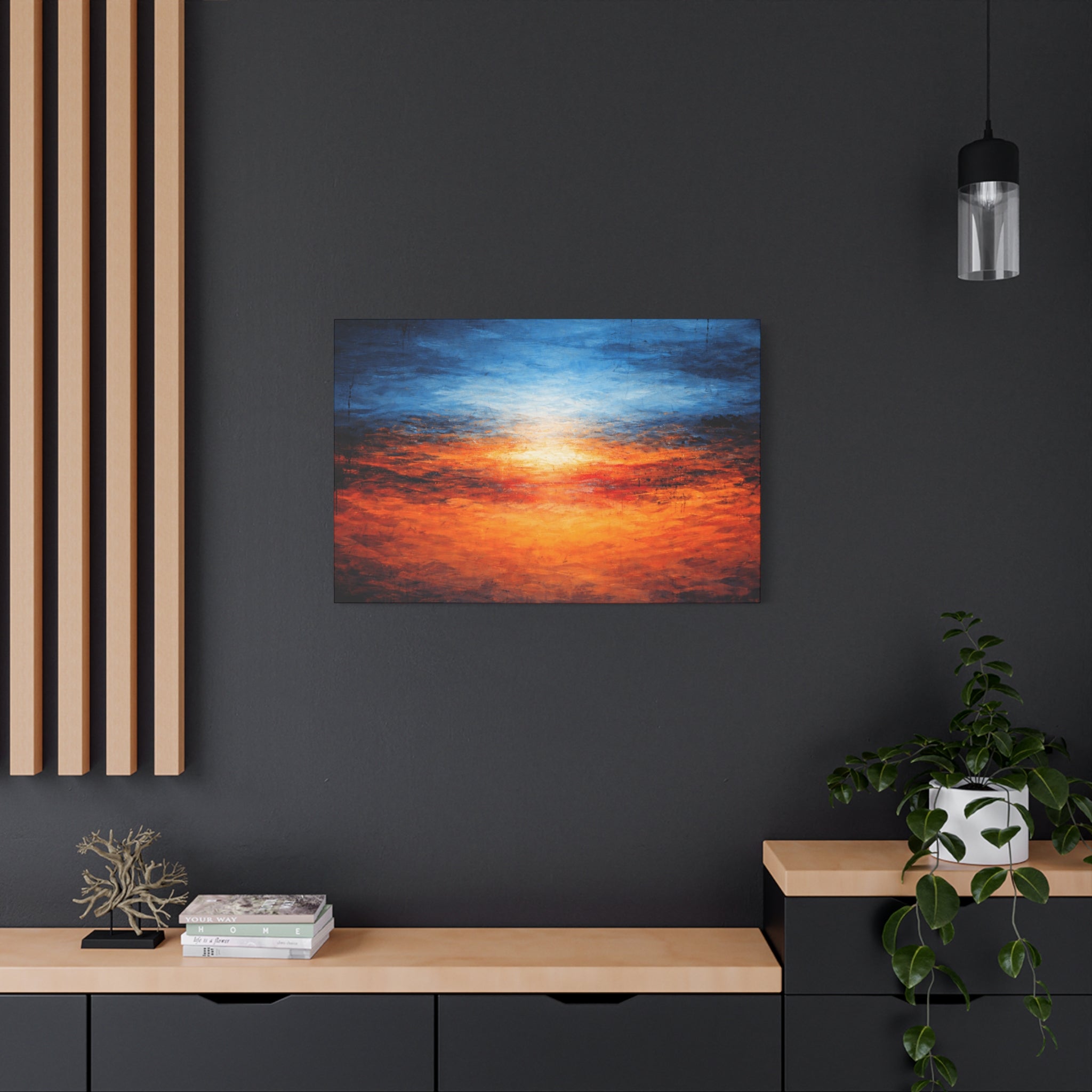 Blue Horizon Fire | Abstract Expressionist Art | Matte Stretched Canvas