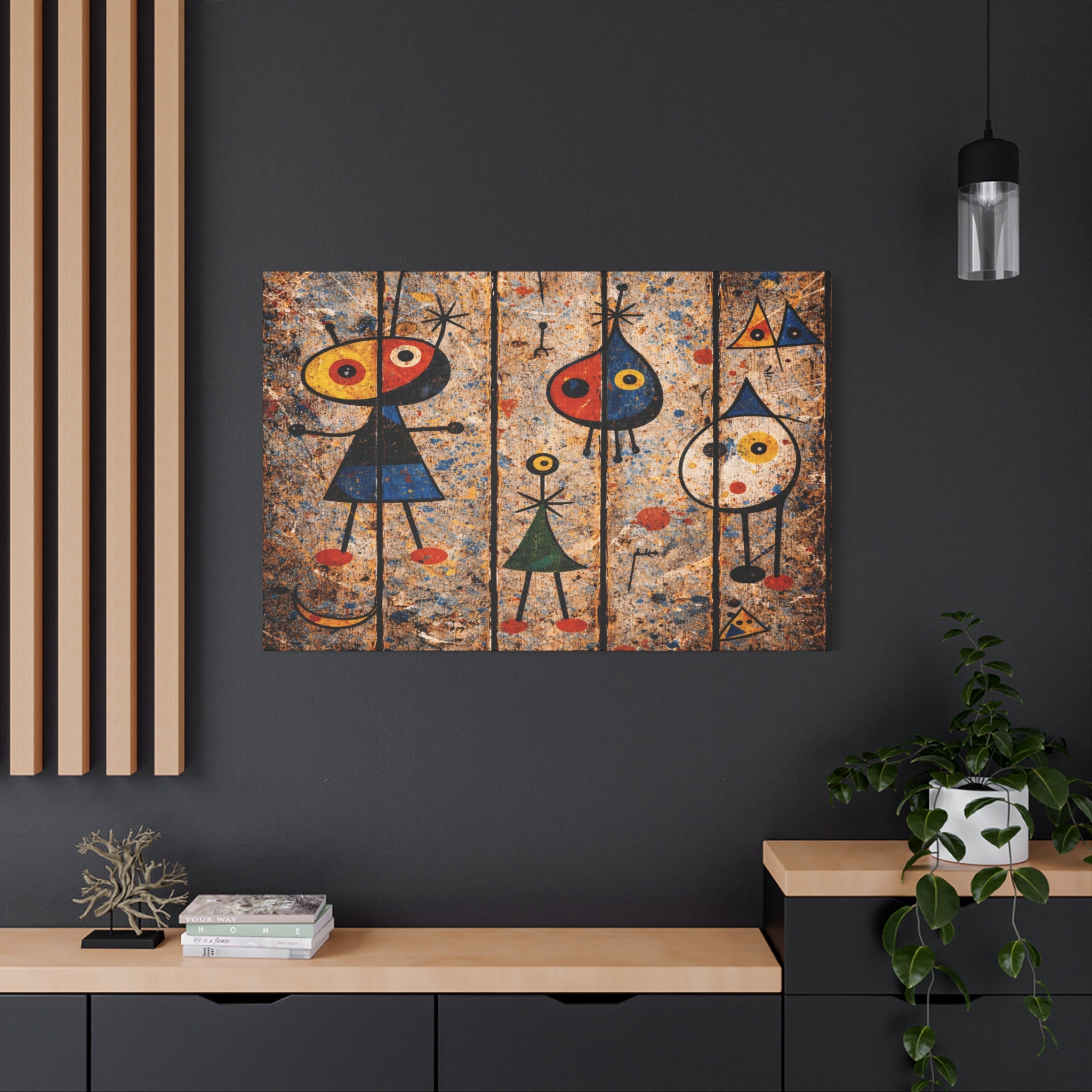 Matte Canvas | Abstract Midcentury Characters on weathered planks