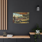 Matte Stretched Canvas | Vintage Car Dealership Painting Canvas.