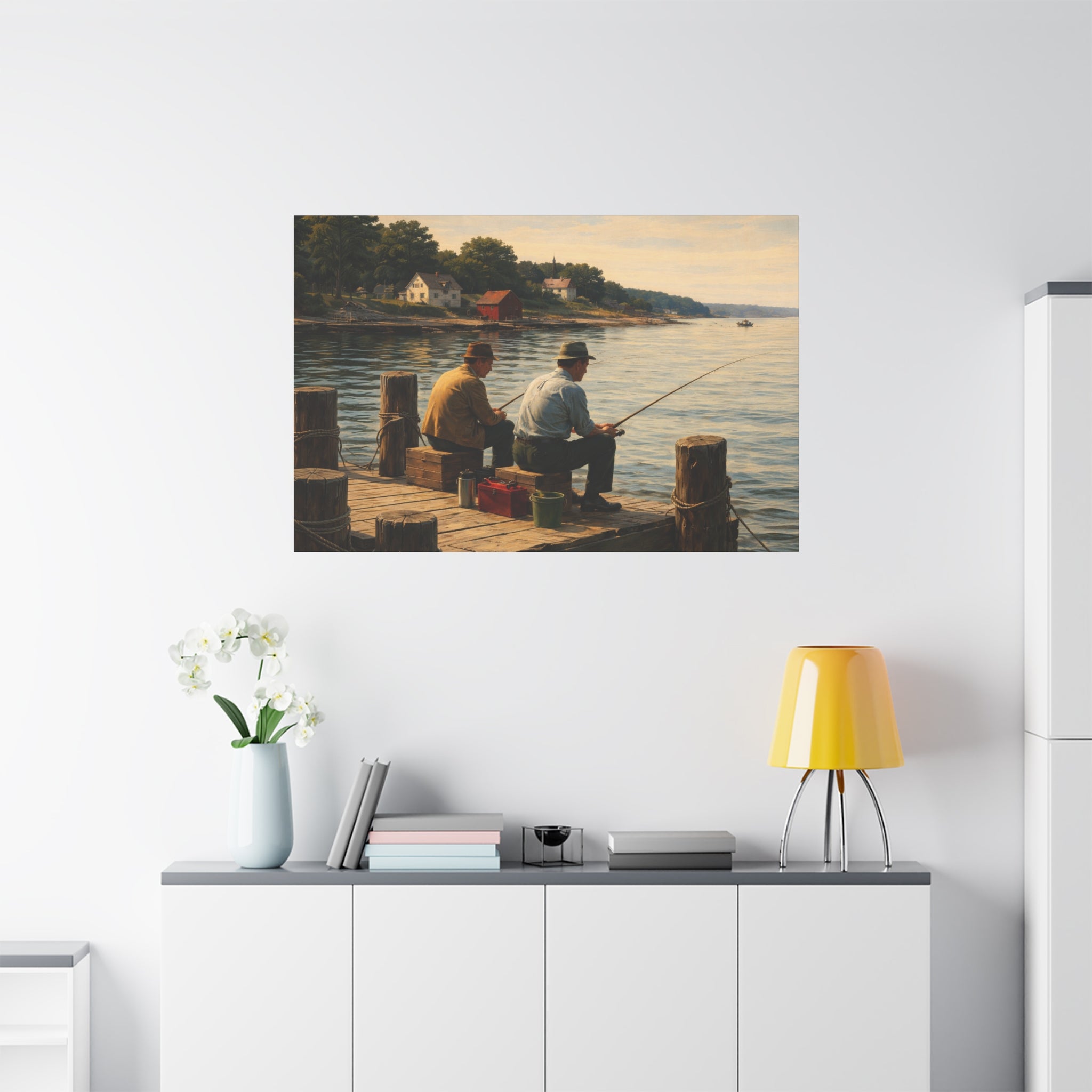 On Canvas | Fishing at sunset on the pier | Quiet Friendship