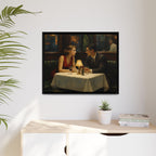 Framed Matte Canvas | Intimate evening in a dim restaurant | Edward Hopper Homage