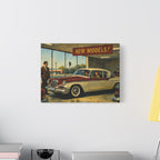 Vintage Car Dealership Painting Canvas. Retro Art