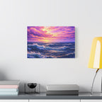 Ocean Sunset Canvas Wall Art, Coastal Landscape Painting, Beach House Decor, Modern Living Room Artwork