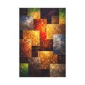 Multicolored square patterned canvas on a white background