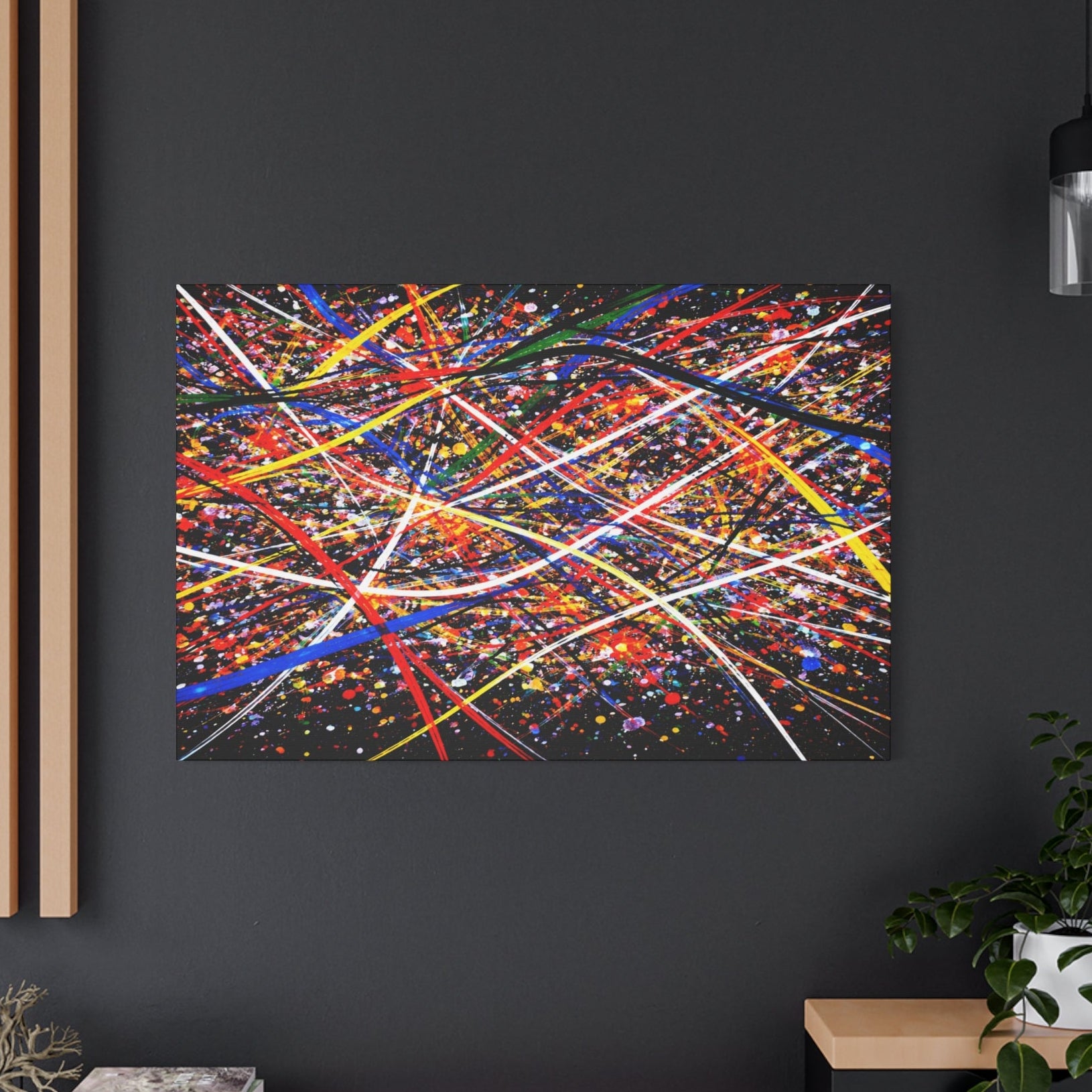 Layered splatters and sweeping neon strokes feel like a captured burst of motion — urban nights Abstract Art