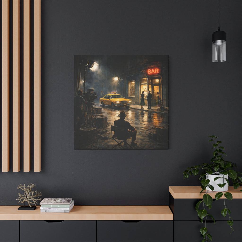Film Noir City Street Scene Canvas | Matte Stretched Wall Art