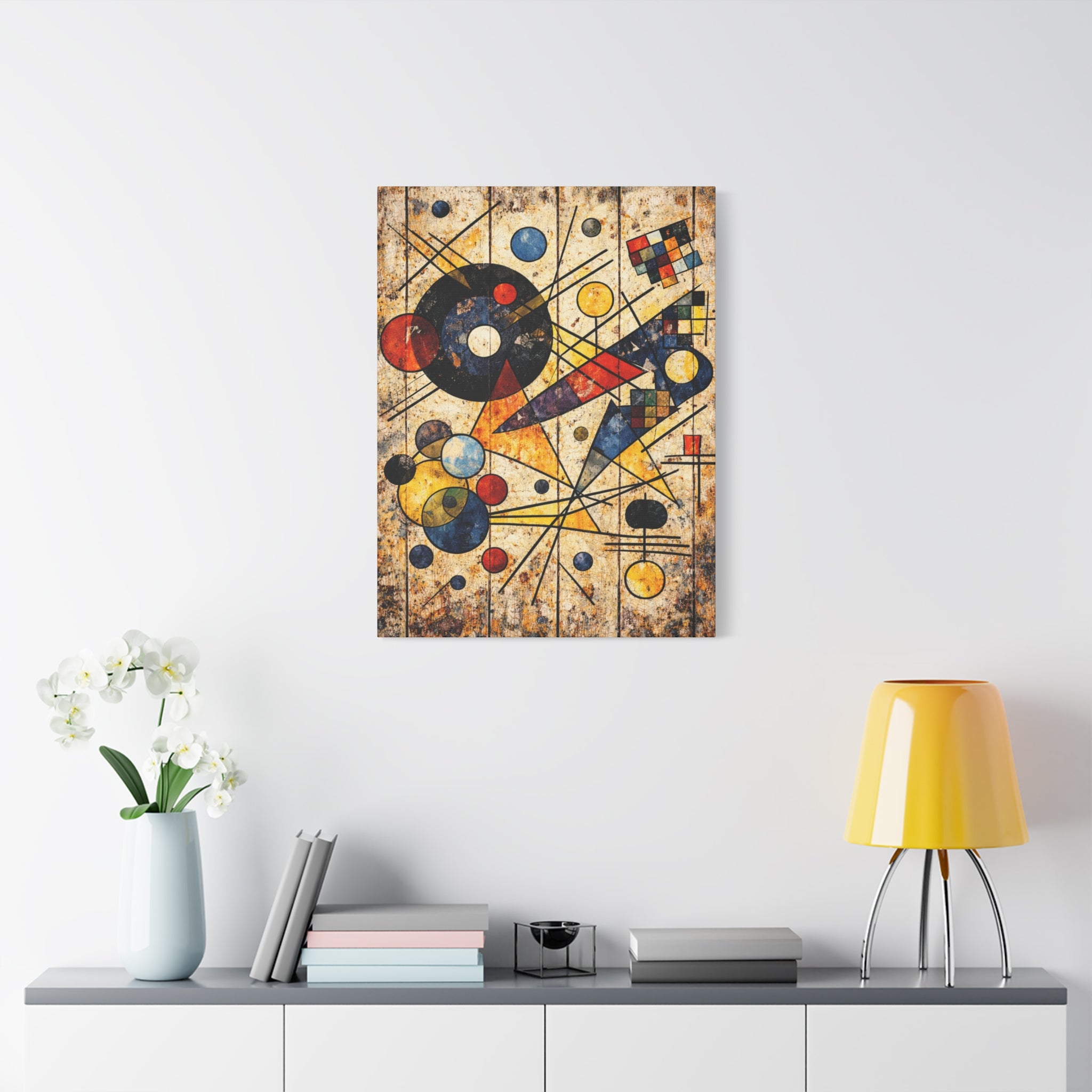 Abstract geometric art on distressed wood | Matte Stretched Canvas 1.25" | Abstract Geometric Art