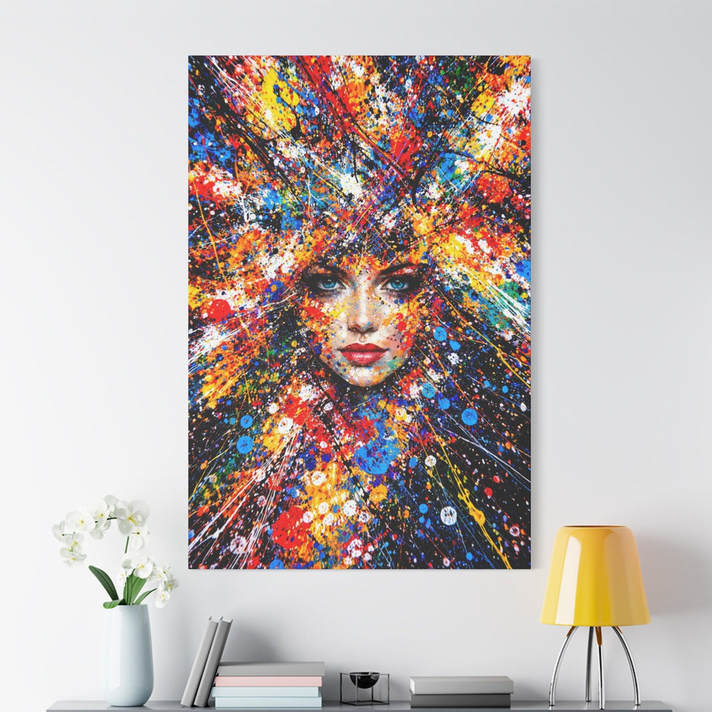Canvas Inspired by Pollock | Colorful Abstract Womans Face Painting