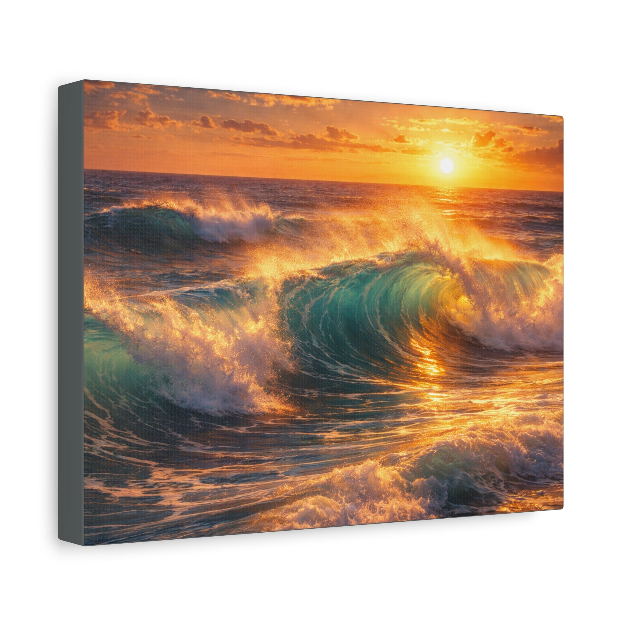 Sunset Ocean Wave Canvas | Sunlit Evening Flowing Sea Movement | Vibrant Ocean Seascape Artwork